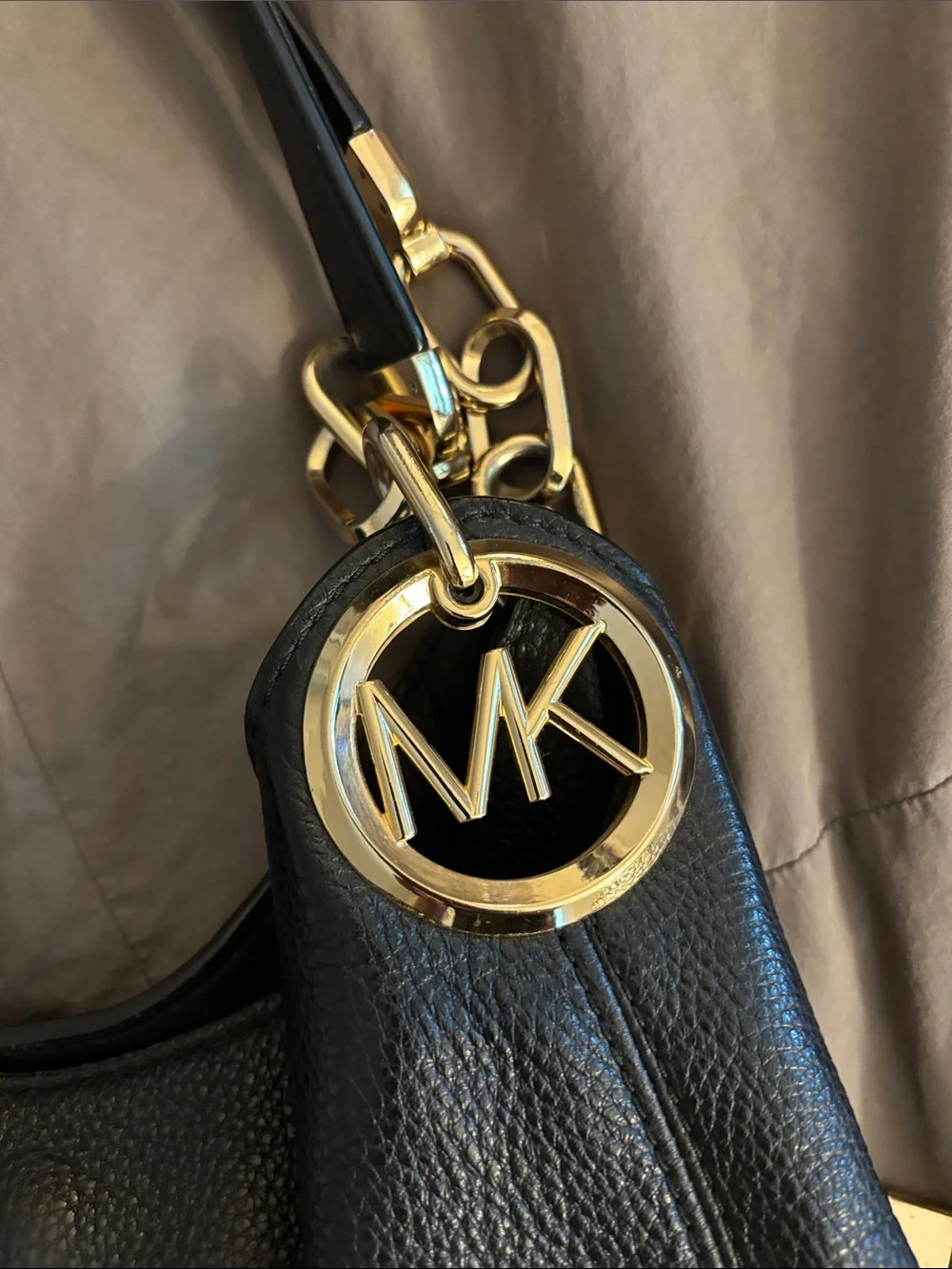 Michael Kors Black Pebbled Leather Hobo with Gold Hardware